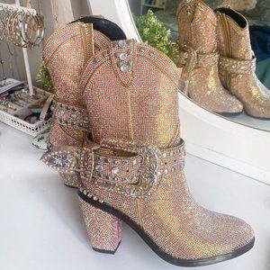 GOLDEN SHERIFF SHINE COWBOY BOOTS - Rave boots, Gold/Rose Gold FITS SIZES 6.5-7